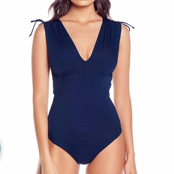 Shore Shapes Swimwear Women's Navy V-Neck One-Piece Swimwear size 12 - Picture 1 of 7